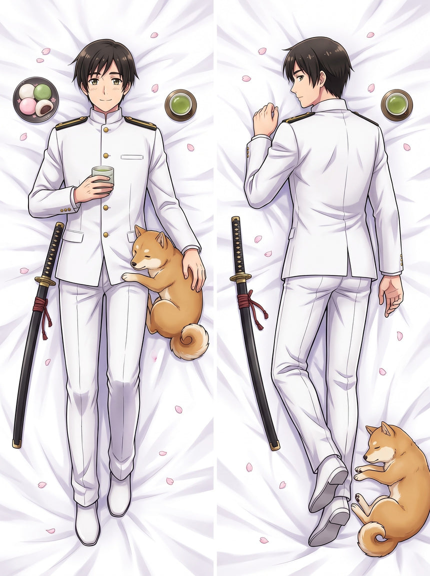 Hetalia Japan White Uniform and Pochi Body Pillow