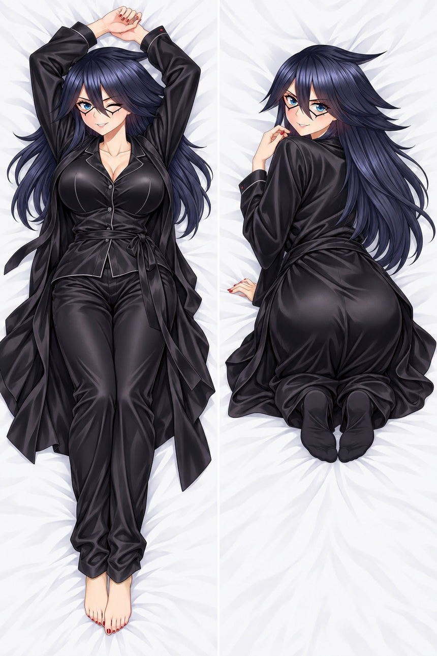 Midnight Black Satin Robe Body Pillow