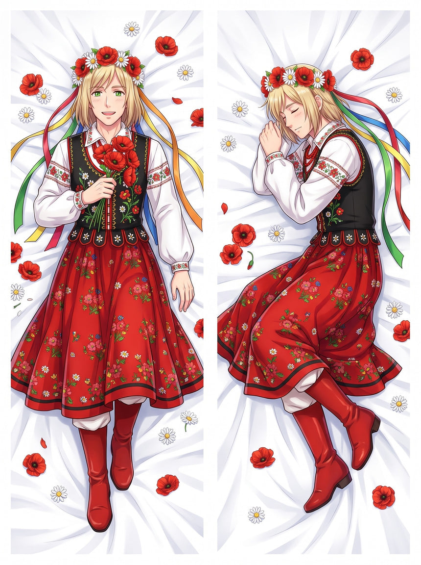 Hetalia Poland Folk Costume Flower Crown Body Pillow